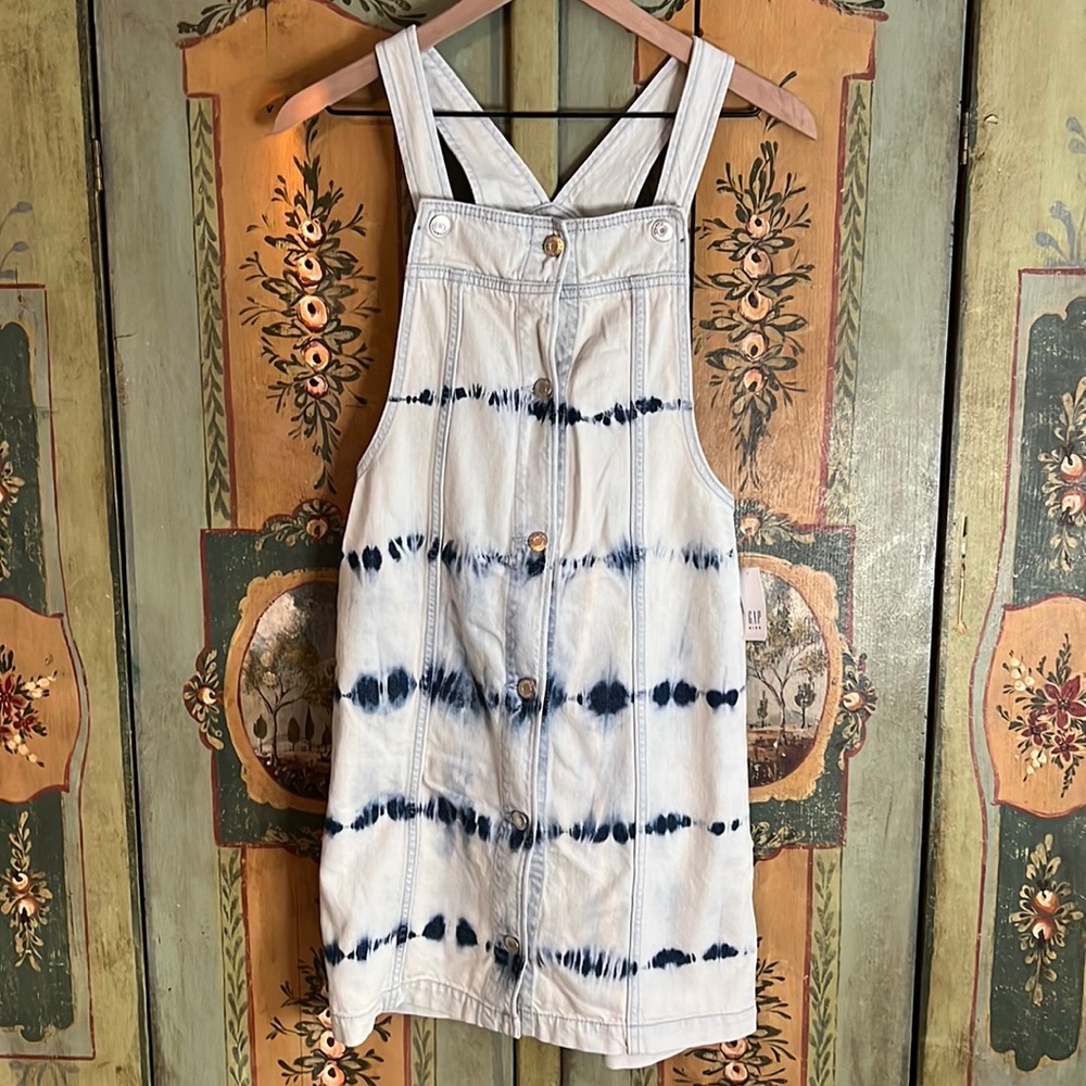 Gap Kids girls adjustable denim tie dye overall jumper dress